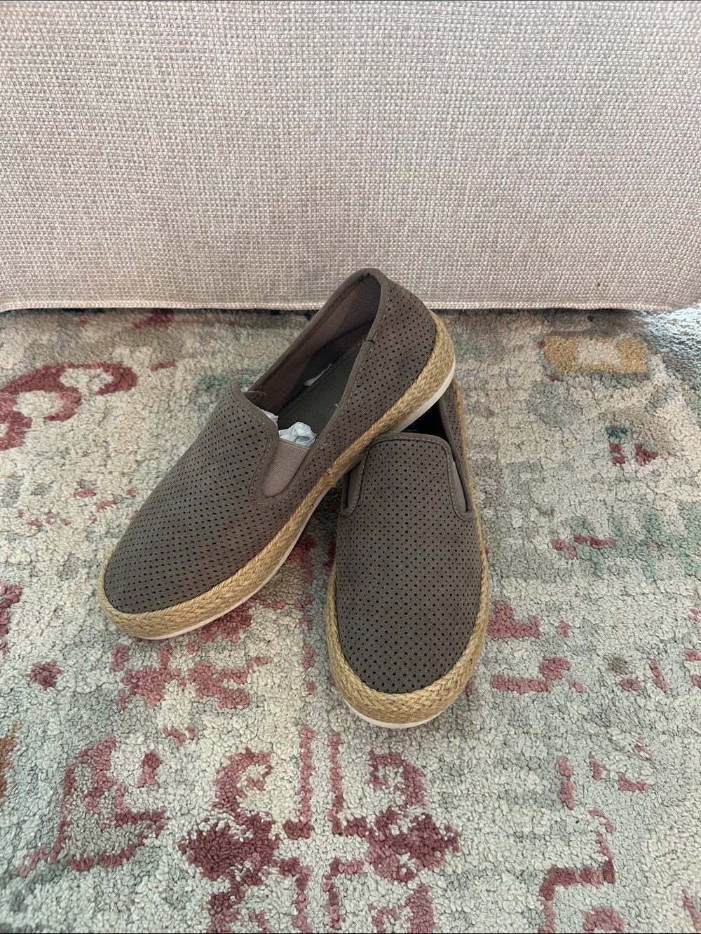 Esprit Olive Brown Perforated Slip-On Espadrille Flat